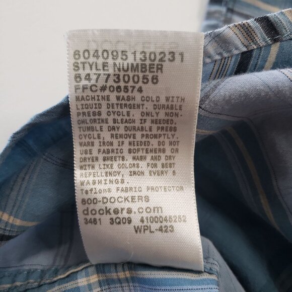 Dockers Mens Plaid Long Sleeve Button Up Shirt Size XL Blue Easy Care Casual - Picture 6 of 6
